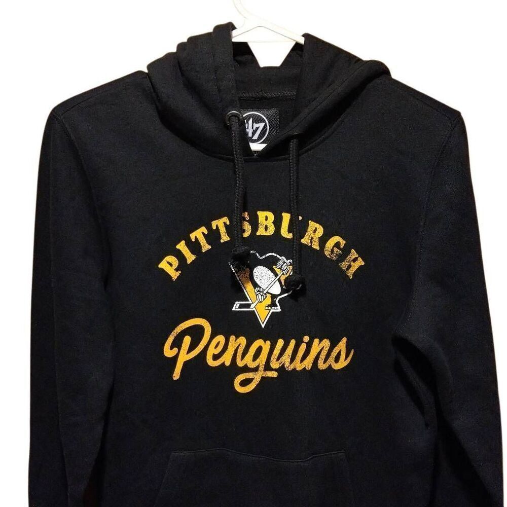 NHL Pittsburgh Penguins Hoodie by '47 Men's Black Kangaroo Pocket - Picture 3 of 10